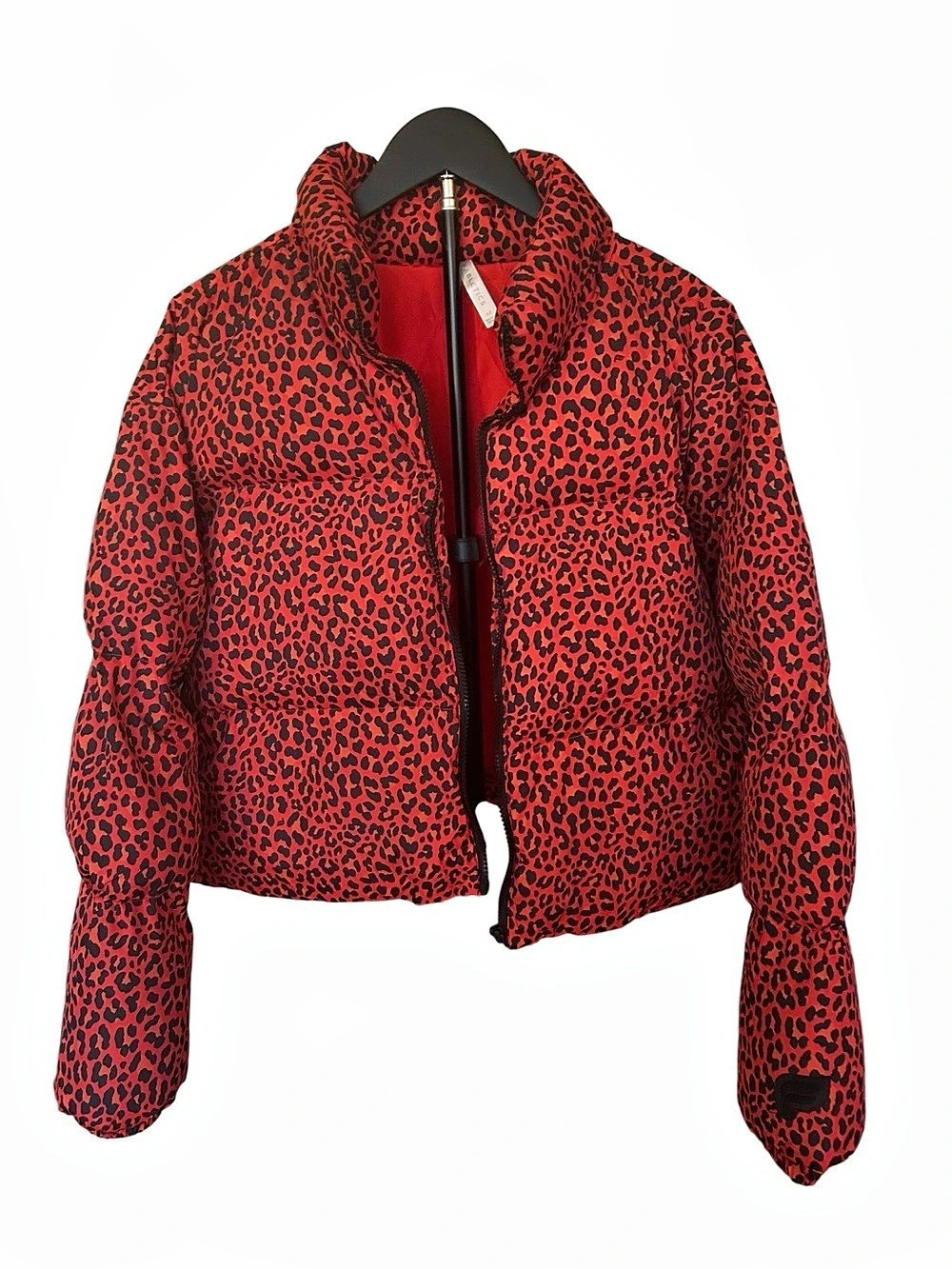FABLETICS Leopard Print Puffer Jacket in Red Size Medium